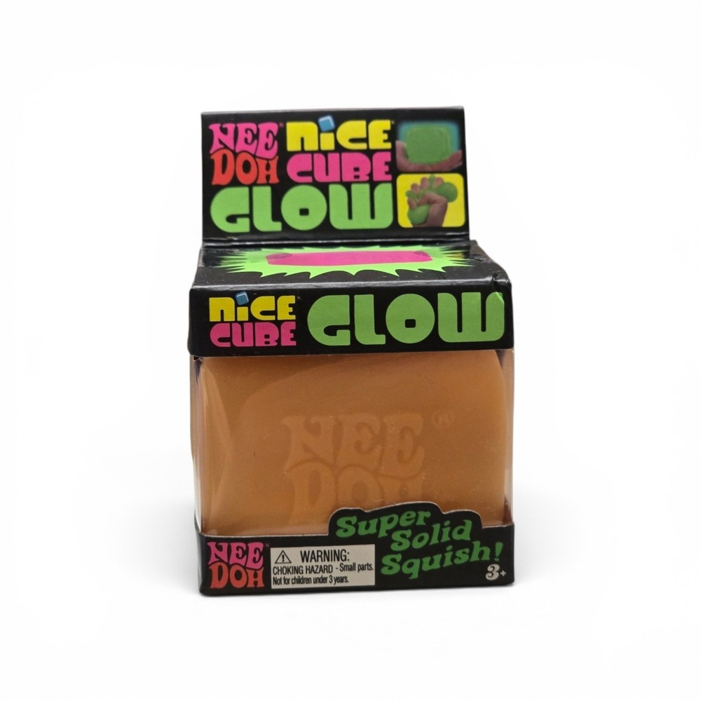 Schylling NeeDoh Nice Cube Glow Orange Neon Sensory Fidget Toy Stress Ball New
